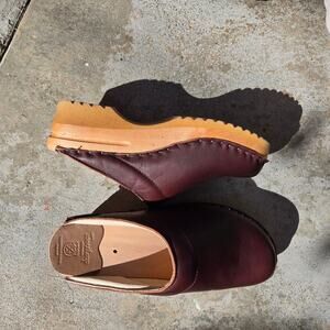 troentorp brown leather swedish clogs wooden sole mules eu 38 granola girl
